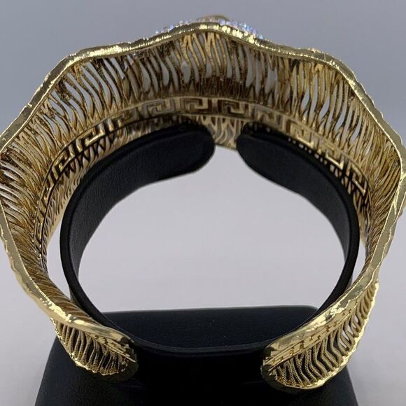 Bracelet, NWOT, wide cuff gold plated, real pearl, crystals, natural tourmaline - Picture 6 of 17
